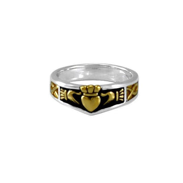 Celtic Claddagh Sterling Silver with 14 Gold Accent Ring MRI1482